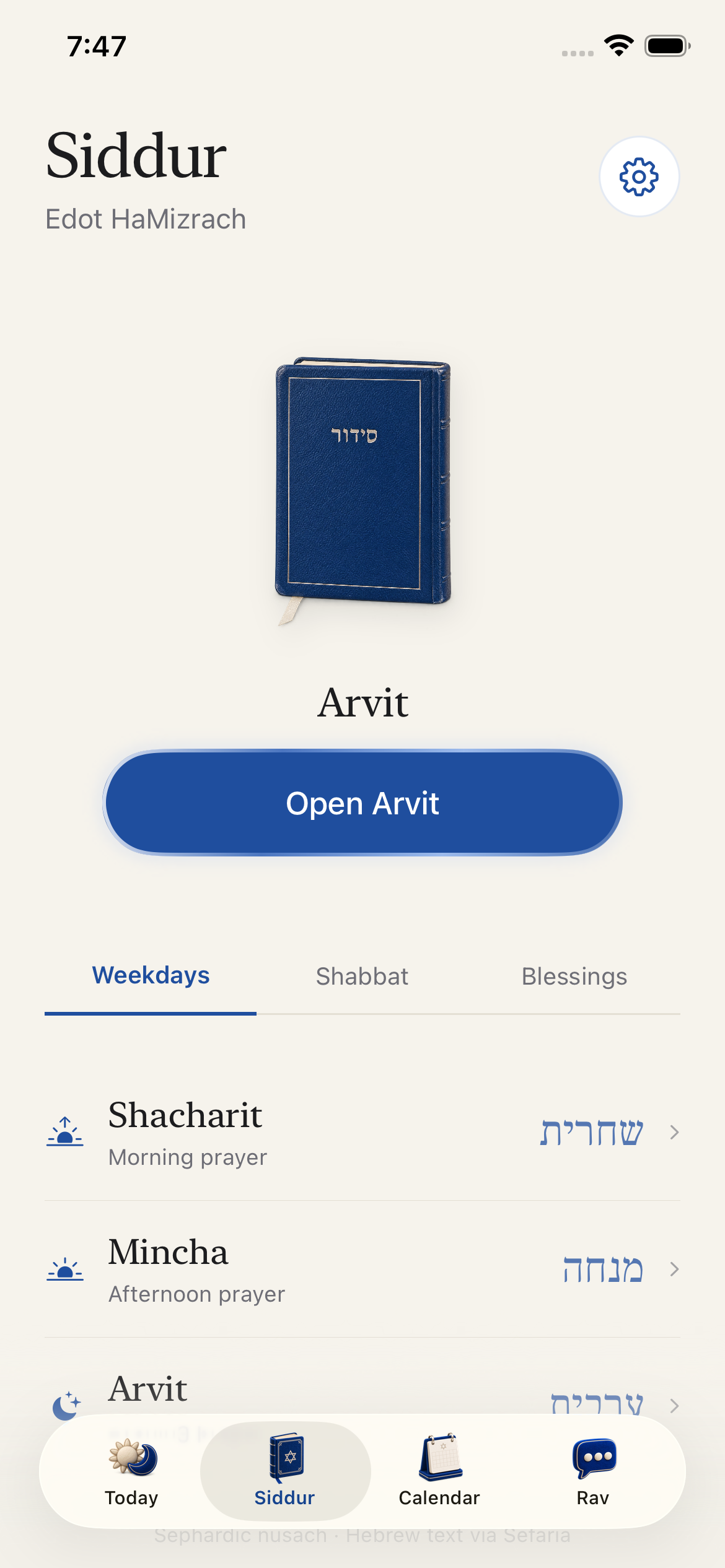 The Siddur with daily prayers